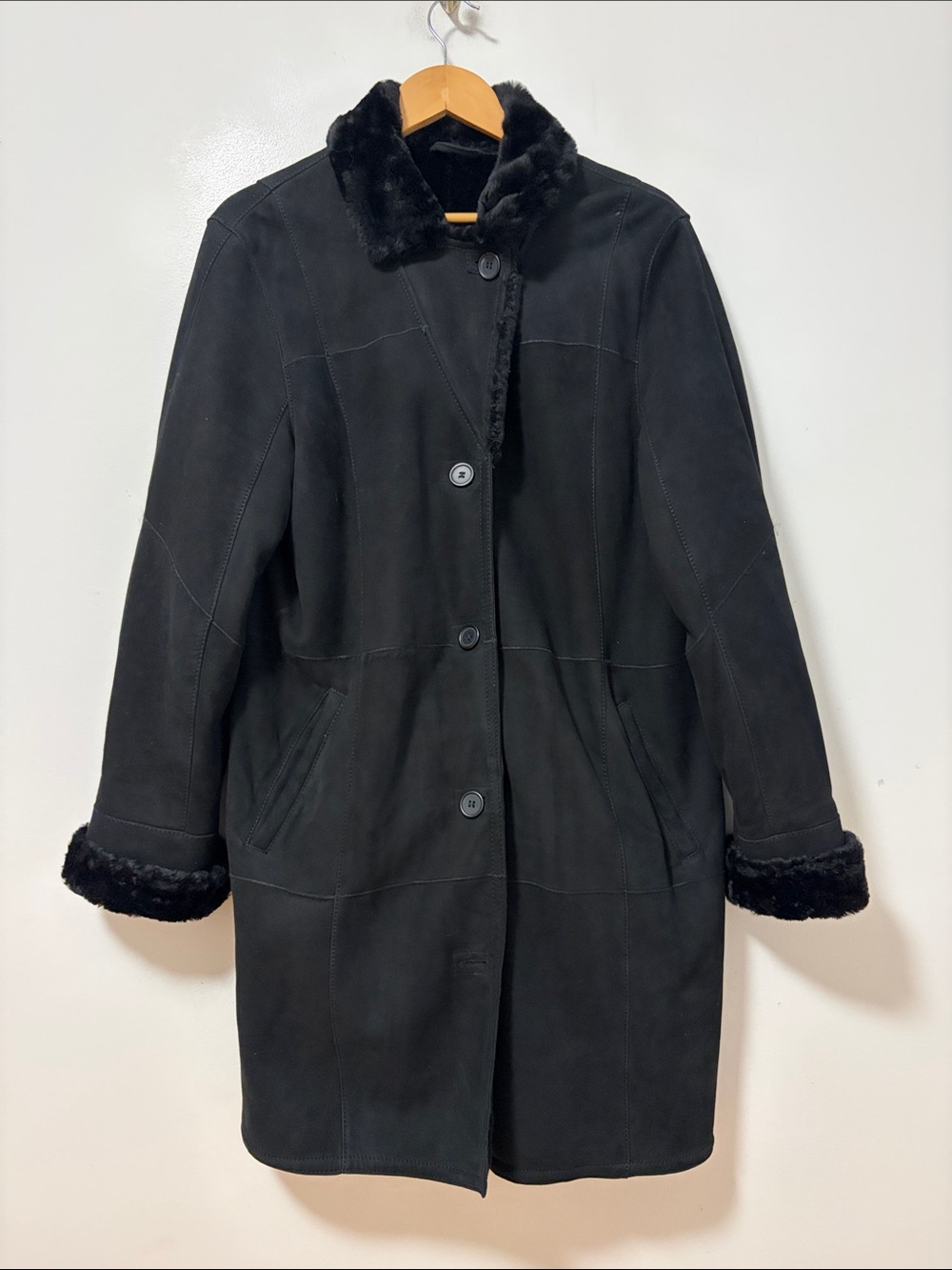 Danier Shearling Coat Womens XL Black Leather Sheepskin Soft Cozy Winter Jacket